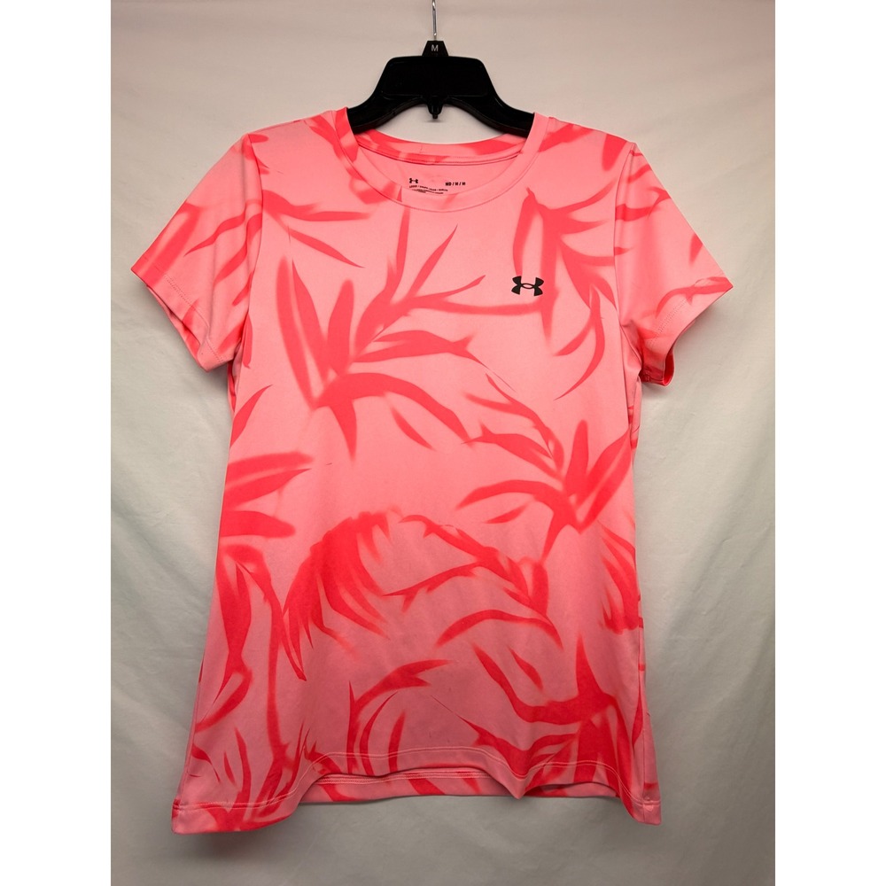 Under Armour Womens Pink Tropical Leaf Print HeatGear Loose Fit T-Shirt Medium